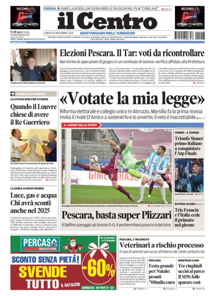 Prima-pagina-il centro-oggi-edizione-del-2024-11-18